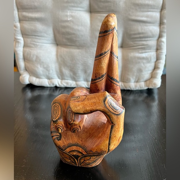 Solid wood tattooed hand 10”  fingers crossed - Picture 1 of 7